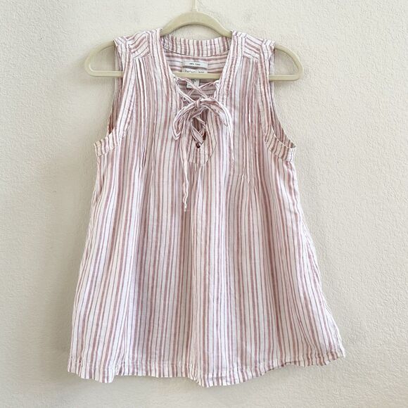 Rachel Zoe Top Women Size Medium 100% Linen White Pink Stripes Sleeveless Beachy - Picture 1 of 8